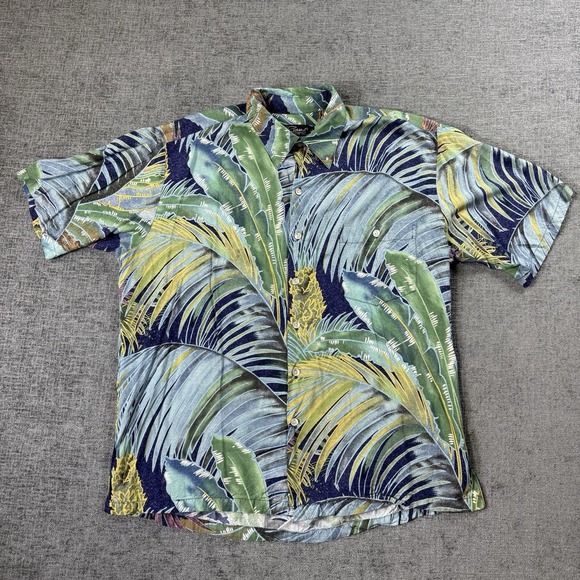 Tori Richard Hawaiian Shirt Men's Size L Green Blue Floral Viscose Vintage‎ - Picture 1 of 7